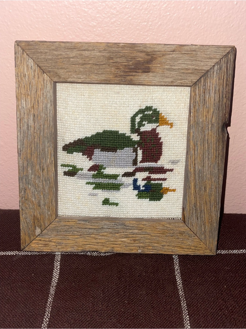 Framed Finished Cross Stitch Mallard Duck  Needlework Picture Wall Art Decor
